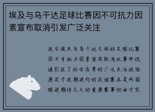 埃及与乌干达足球比赛因不可抗力因素宣布取消引发广泛关注